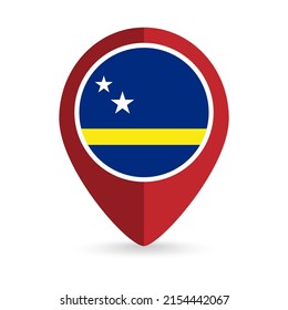 Map pointer with country Curacao. Curacao flag. Vector illustration.