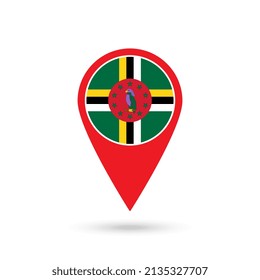 Map pointer with country Dominica. Dominica flag. Vector illustration.