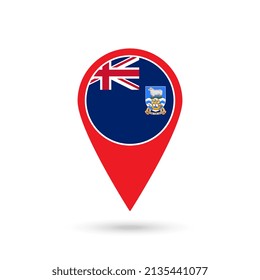 Map pointer with country Falkland Islands. Saint Helena, Falkland Islands flag. Vector illustration.
