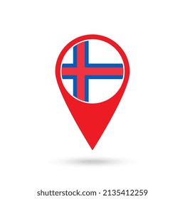 Map pointer with country Faroe Islands. Faroe Islands flag. Vector illustration.