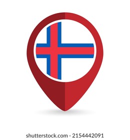 Map pointer with country Faroe Islands. Faroe Islands flag. Vector illustration.
