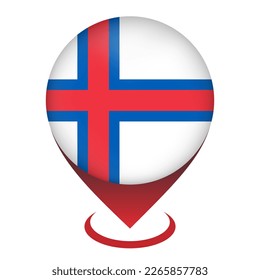 Map pointer with country Faroe Islands. Faroe Islands flag. Vector illustration.