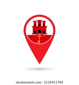 Map pointer with country Gibraltar. Gibraltar flag. Vector illustration.