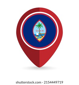 Map pointer with country Guam. Guam flag. Vector illustration.