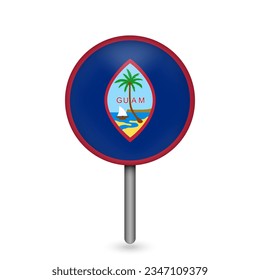 Map pointer with country Guam. Guam flag. Vector illustration.