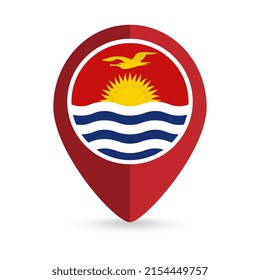Map pointer with country Kiribati. Kiribati flag. Vector illustration.