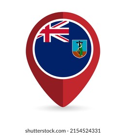 Map pointer with country Montserrat. Montserrat flag. Vector illustration.