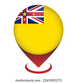 Mapa el puntero con el país Niue. Bandera de Niue. Ilustración vectorial.
