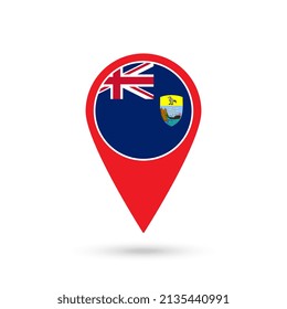 Map pointer with country Saint Helena, Ascension and Tristan da Cunha. Saint Helena, Ascension and Tristan da Cunha flag. Vector illustration.