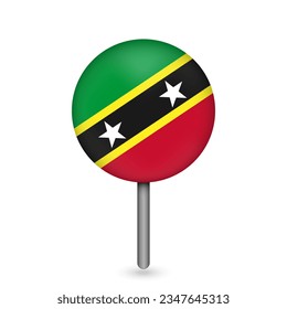 Map pointer with country Saint Kitts and Nevis. Saint Kitts and Nevis flag. Vector illustration.