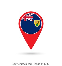Map pointer with country Turks and Caicos Islands. Turks and Caicos Islands flag. Vector illustration.