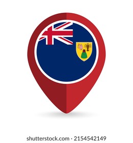 Map pointer with country Turks and Caicos Islands. Turks and Caicos Islands flag. Vector illustration.