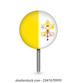 Mapa el puntero con la Ciudad del Vaticano. Bandera de la Ciudad del Vaticano. Ilustración vectorial.
