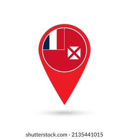 Mapa el puntero con el campo Wallis y Futuna. Bandera de Wallis y Futuna. Ilustración vectorial.