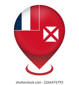 Mapa el puntero con el país Wallis y Futuna. Bandera de Wallis y Futuna. Ilustración vectorial.