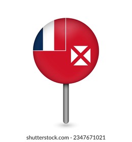 Kartenzeiger mit Land Wallis und Futuna. Wallis und Futuna Flagge. Vektorgrafik.