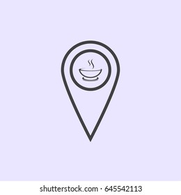 Map pointer with cup of tea vector icon