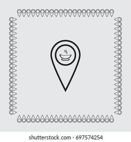 Map pointer with cup of tea vector icon
