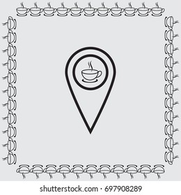Map pointer with cup of tea vector icon