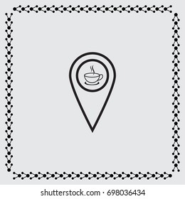 Map pointer with cup of tea vector icon