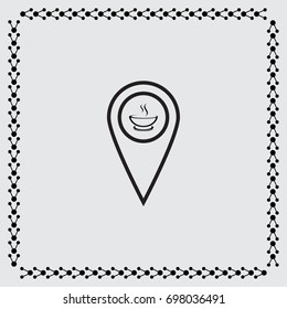 Map pointer with cup of tea vector icon