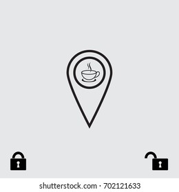 Map pointer with cup of tea vector icon