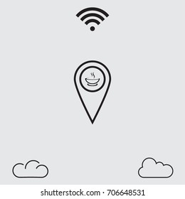 Map pointer with cup of tea vector icon