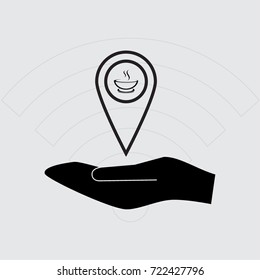 Map pointer with cup of tea vector icon