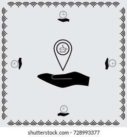 Map pointer with cup of tea vector icon