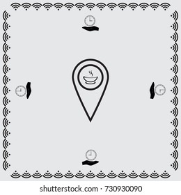 Map pointer with cup of tea vector icon