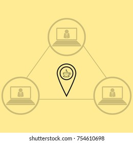 Map pointer with cup of tea vector icon