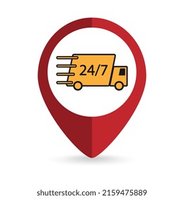 Map pointer with Delivery truck icon. Vector illustration.