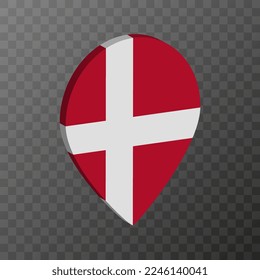 Map pointer with Denmark flag. Vector illustration.