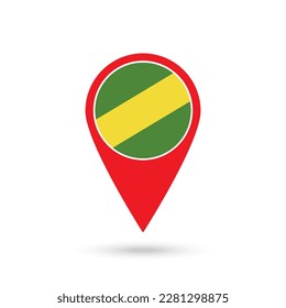 Map pointer with Department of Madre de Dios Flag. Peru. Vector Illustration.