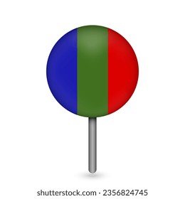 Map pointer with Department of Moquegua Flag. Peru. Vector Illustration.