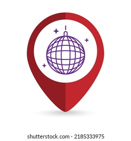 Map pointer with dico ball Vector illustration.