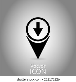 Map pointer with directional arrow. Pointer down. Flat design style. Made in vector