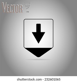 Map pointer with directional arrow. Pointer down. Flat design style. Made in vector