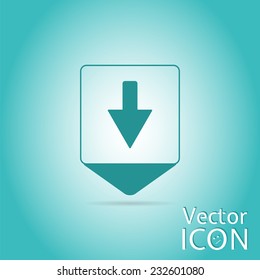 Map pointer with directional arrow. Pointer down. Flat design style. Made in vector