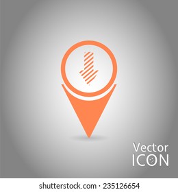 Map pointer with directional arrow. Pointer down. Flat design style. Made in vector