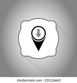 Map pointer with directional arrow. Pointer down. Flat design style. Made in vector