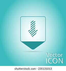 Map pointer with directional arrow. Pointer down. Flat design style. Made in vector