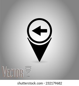 Map pointer with directional arrow. Pointer left. Flat design style. Made in vector