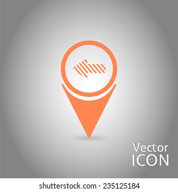 Map pointer with directional arrow. Pointer left. Flat design style. Made in vector