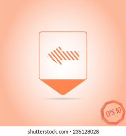Map pointer with directional arrow. Pointer left. Flat design style. Made in vector