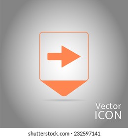 Map pointer with directional arrow. Pointer to the right. Flat design style. Made in vector