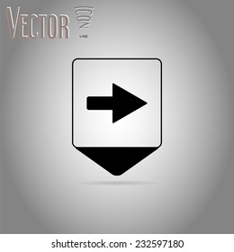 Map pointer with directional arrow. Pointer to the right. Flat design style. Made in vector