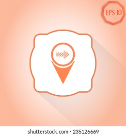 Map pointer with directional arrow. Pointer to the right. Flat design style. Made in vector