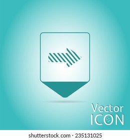 Map pointer with directional arrow. Pointer to the right. Flat design style. Made in vector