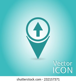 Map pointer with directional arrow. Pointer up. Flat design style. Made in vector